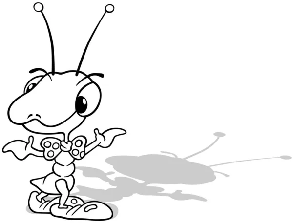 Boynunda Yay Olan Bir Karınca Çizimi Beyaz Arkaplanda Izole Edilmiş — Stok Vektör