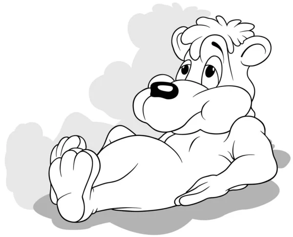 Tekening Van Een Rustende Teddybeer Leunend Zijn Ellebogen Cartoon Illustration — Stockvector