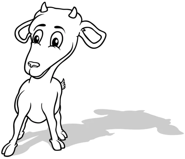 Zeichnung Einer Kleinen Ziege Mit Kleinen Hörnern Cartoon Illustration Auf — Stockvektor