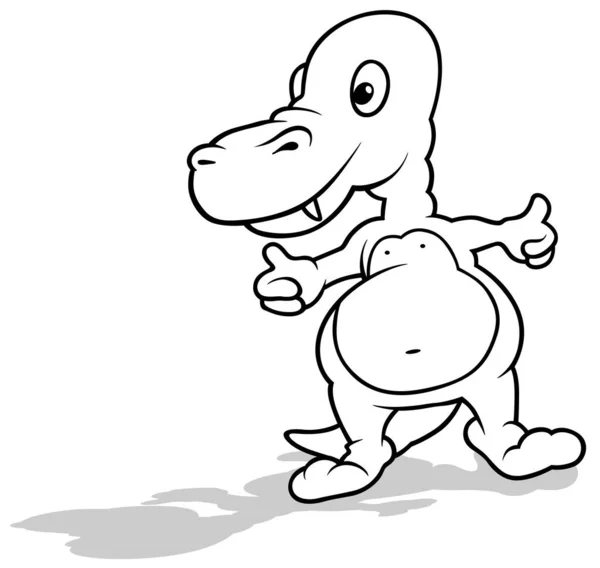 Zeichnung Eines Stehenden Dinosauriers Mit Offenen Armen Und Hochgereckten Daumen — Stockvektor