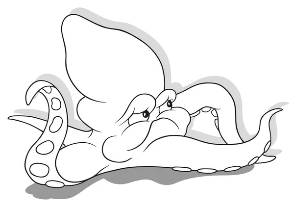 Zeichnung Einer Oktopusspitze Mit Tentakel Cartoon Illustration Auf Weißem Hintergrund — Stockvektor