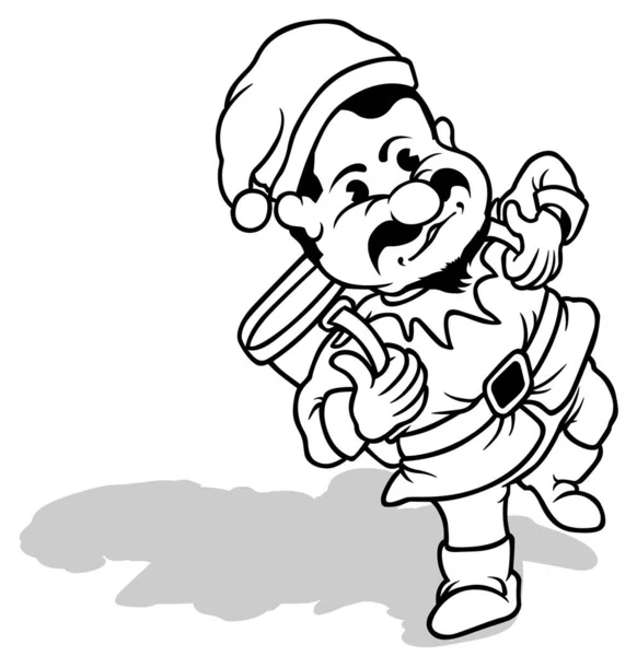 Drawing Dwarf Miner Bucket His Back Cartoon Illustration Isolated White — стоковий вектор