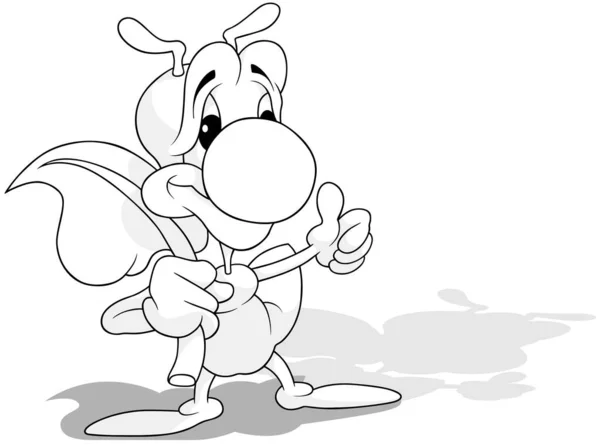 Kresba Stojícího Mravence Držícího List Ukazujícího Palce Nahoru Kreslená Ilustrace — Stockový vektor