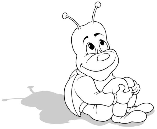 Zeichnung Eines Sitzenden Käfers Auf Dem Boden Cartoon Illustration Auf — Stockvektor