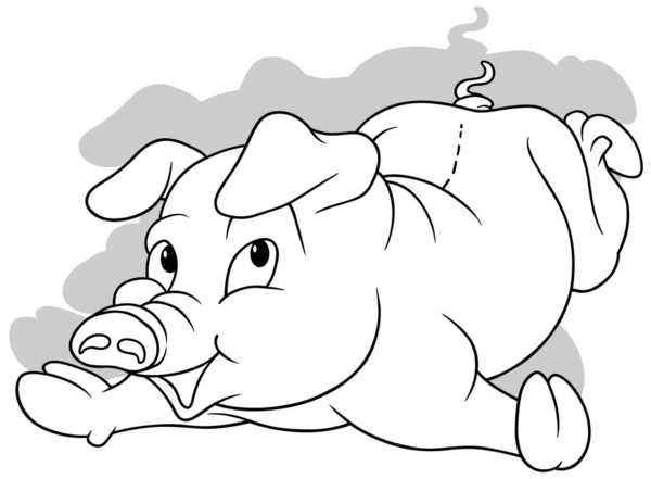 Dessin Cochon Souriant Couché Illustration Bande Dessinée Isolée Sur Fond — Image vectorielle