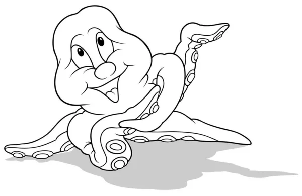 Рисунок Веселого Осьминога Поднятым Щупальцем Карикатура Белом Фоне Вектор — стоковый вектор