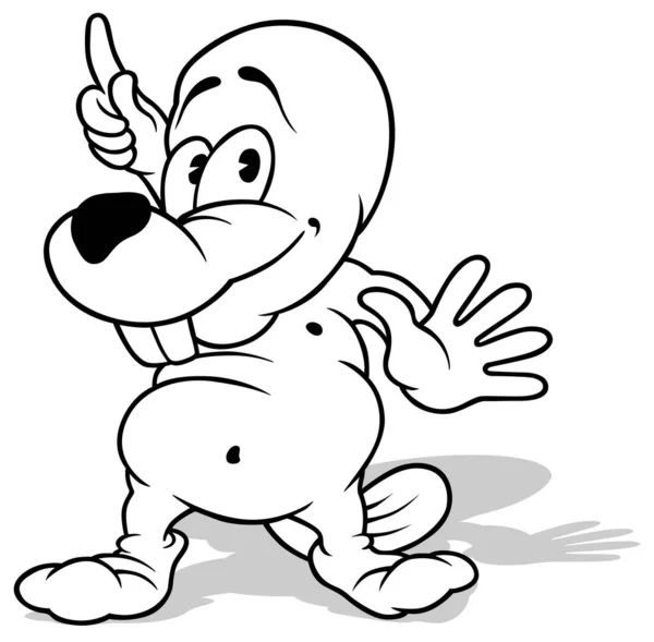 Bir Kunduzun Çizimi Parmağını Gösteriyor Çizgi Film Çizimi Beyaz Arkaplanda — Stok Vektör