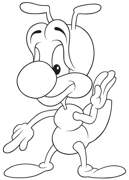 Kresba Mravence Ukazujícího Jeho Prst Karikatura Ilustrace Izolované Bílém Pozadí — Stockový vektor