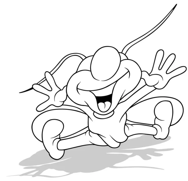 一只笑着的甲壳虫高举双手坐在地上的图画 以白色背景为背景的卡通画 — 图库矢量图片