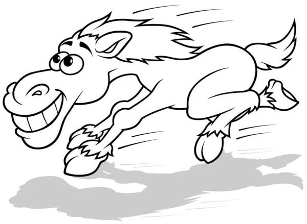 Rysunek Funny Running Horse Dużymi Zębami Ilustracja Kreskówki Izolowane Białym — Wektor stockowy
