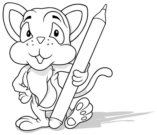 Tegning Stående Kitty Holding Filt Tip Pen Tegneserie Illustration Isoleret – Stock-vektor