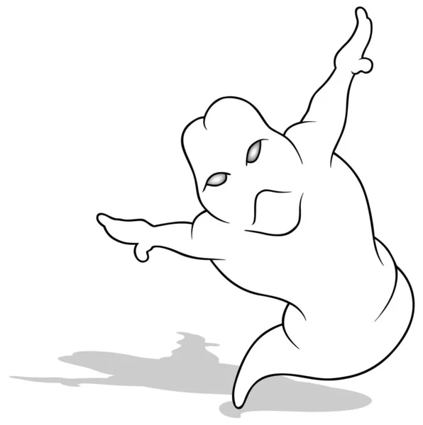 Dibujo Fantasma Volador Ilustración Dibujos Animados Aislado Sobre Fondo Blanco — Archivo Imágenes Vectoriales
