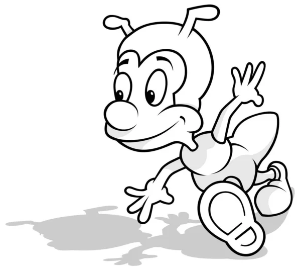 Drawing Running Smiling Ant Cartoon Illustration Isolated White Background Vector — 스톡 벡터