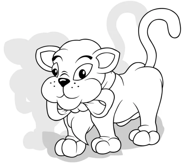 Desenho Kitty Com Arco Torno Seu Pescoço Ilustração Dos Desenhos — Vetor de Stock