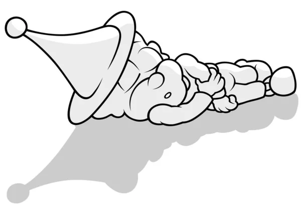 Drawing Sleeping Little Elf Ground Cartoon Illustration Isolated White Background — Stock Vector