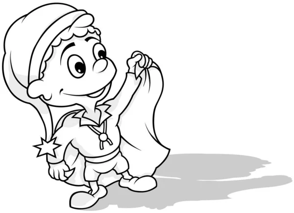 Zeichnung Eines Niedlichen Kobolds Mit Langer Mütze Und Mantel Cartoon — Stockvektor