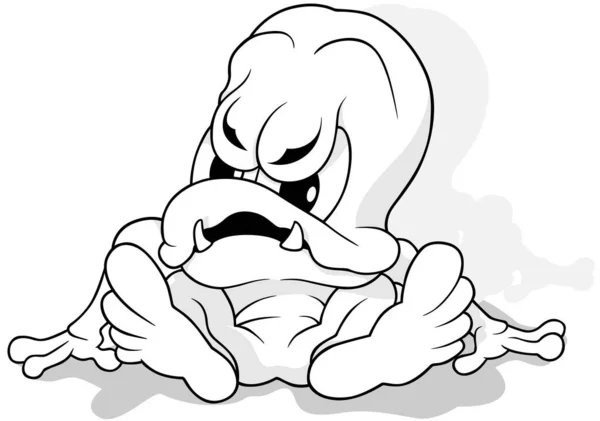 地面に座っている醜いモンスターの絵 漫画のイラスト白地に隔離された ベクトル — ストックベクタ