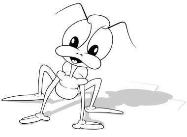 Uzun Bacaklı ve Büyük Gözlü Bir Böceğin Çizimi - Beyaz Arkaplanda izole edilmiş Çizgi Film Çizimi, Vektör