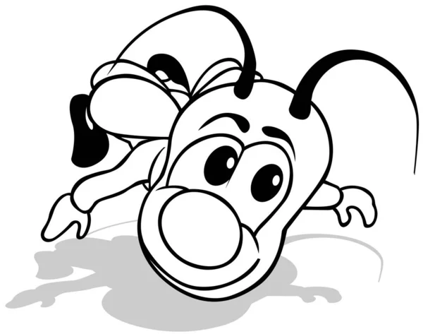 Kresba Brouka Velkou Hlavou Létající Vzduchem Karikatura Ilustrace Izolované Bílém — Stockový vektor