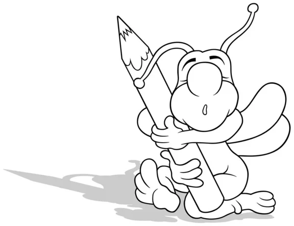 Zeichnung Eines Schlafenden Käfers Der Einen Wachsmalstift Umarmt Cartoon Illustration — Stockvektor