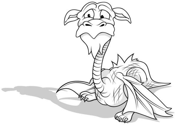 Drawing Friendly Dragon Wings Ground Cartoon Illustration Isolated White Background — 스톡 벡터