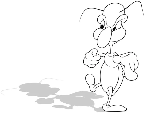 Drawing Grumpy Beetle Long Neck Cartoon Illustration Isolated White Background — 스톡 벡터