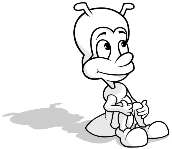 Zeichnung Einer Auf Dem Boden Sitzenden Ameise Cartoon Illustration Auf — Stockvektor