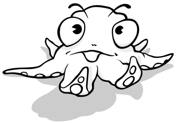 Tekening Van Een Grappige Octopus Met Grote Ogen Cartoon Illustration — Stockvector
