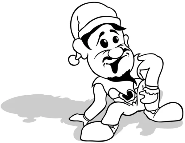 Drawing Sitting Bearded Dwarf Ground Cartoon Illustration Isolated White Background — Stock Vector