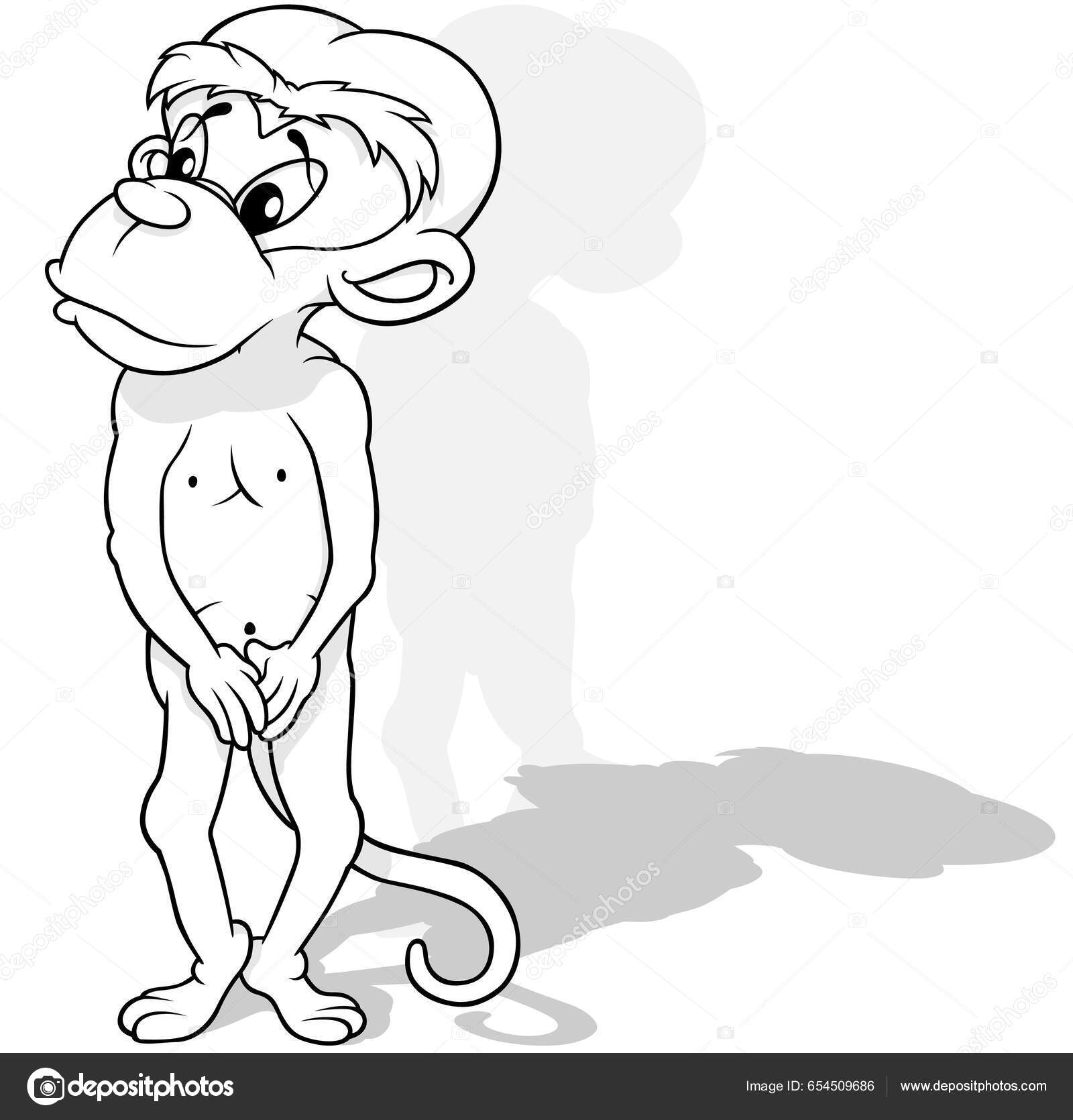 Desenho Macaco Tímido Duas Pernas Ilustração Dos Desenhos Animados Isolado  imagem vetorial de dero2010© 654509686