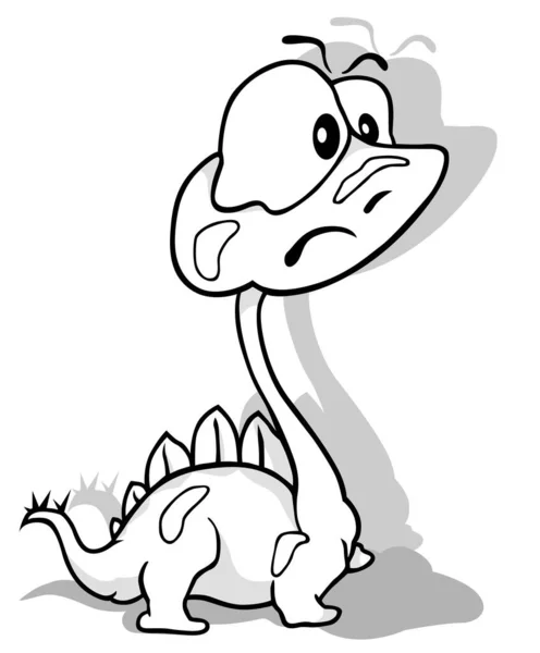 Zeichnung Eines Lustigen Dinosauriers Mit Langem Hals Cartoon Illustration Auf — Stockvektor