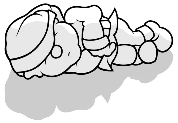 Zeichnung Eines Schlafenden Zwergs Boden Cartoon Illustration Auf Weißem Hintergrund — Stockvektor