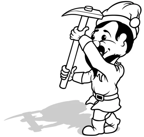 Drawing Dwarf Pickaxe His Hands Cartoon Illustration Isolated White Background — 스톡 벡터