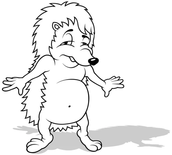 Drawing Sleepy Hedgehog Outexpected Paws Cartoon Illustration Isolated White Background — стоковий вектор