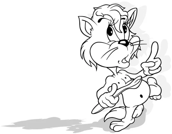 Tekening Van Een Kitty Met Een Lepel Poot Illustratie Van — Stockvector