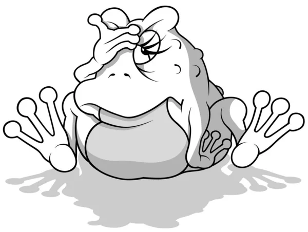 Рисунок Сидящей Лягушки Рукой Лбу Карикатура Белом Фоне Вектор — стоковый вектор