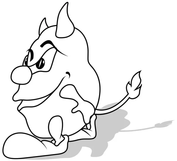 Рисунок Забавного Маленького Рогатого Дьявола Карикатура Белом Фоне Вектор — стоковый вектор