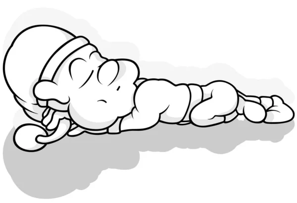 Desenho Duende Dormindo Chão Ilustração Dos Desenhos Animados Isolado Fundo —  Vetores de Stock