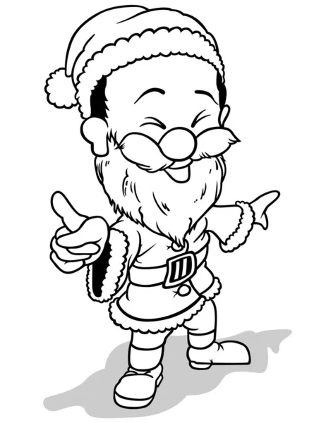Disegno Babbo Natale Sorridente Che Punta Dito Illustrazione Del Fumetto — Vettoriale Stock