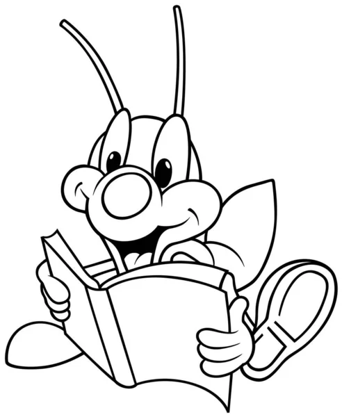阅读一本书的甲壳虫的图画 以白色背景为背景的卡通图解 — 图库矢量图片