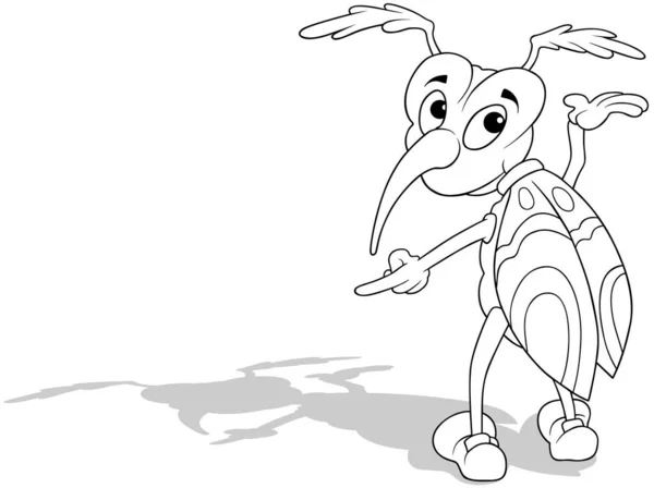 Kresba Moth Gestikulace Rukama Pohledu Zezadu Cartoon Illustration Izolated White — Stockový vektor