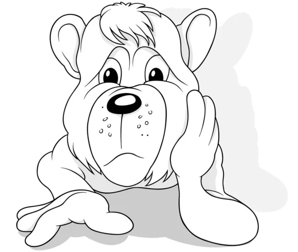 Drawing Lying Teddy Bear Its Head Supported Cartoon Illustration Isolated — 스톡 벡터
