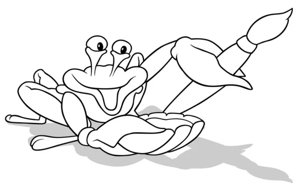 絵筆を持つ笑顔のカニと絵具を持つ貝殻のドローイング 漫画イラストIsolated White Background Vector — ストックベクタ