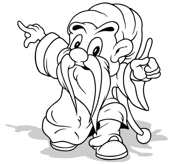 Рисунок Карлика Бородой Указывающей Пальцем Карикатура Изолированная Белом Фоне Вектор — стоковый вектор