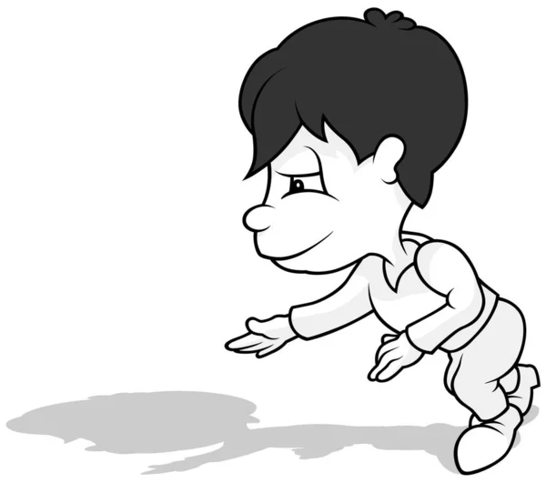 一个黑发男孩的画像 他有一个伸出的手 以白色背景为背景的漫画插图 — 图库矢量图片