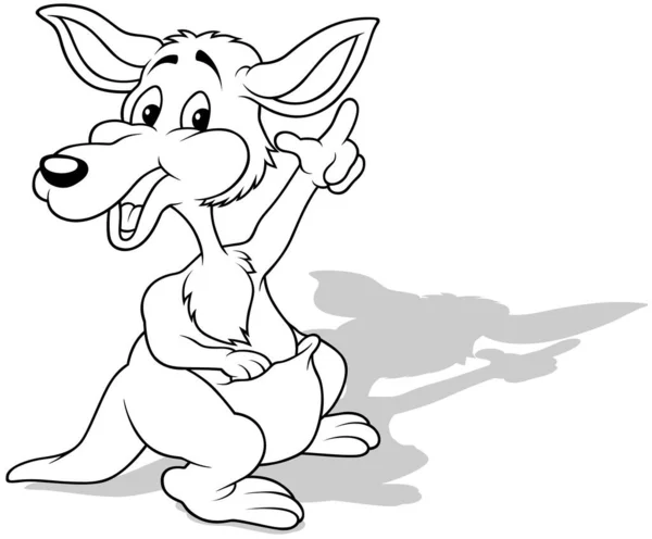 Zeichnung Eines Lächelnden Stehenden Kängurus Das Mit Dem Finger Auf — Stockvektor