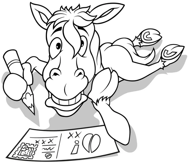 Disegno Cavallo Bugiardo Scrivere Una Cartolina Illustrazione Del Cartone Animato — Vettoriale Stock