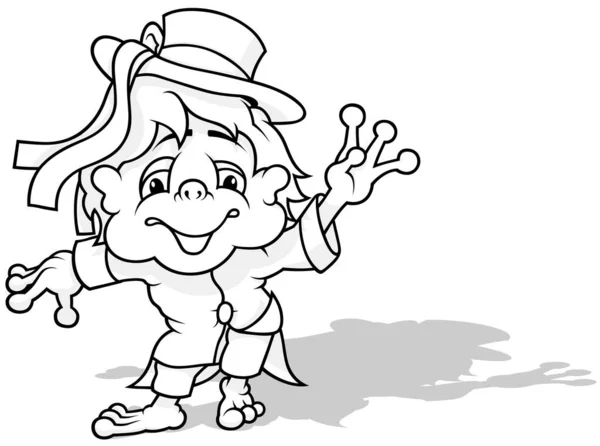 Zeichnung Eines Fröhlichen Wassermanns Mit Hut Und Schleifen Cartoon Illustration — Stockvektor