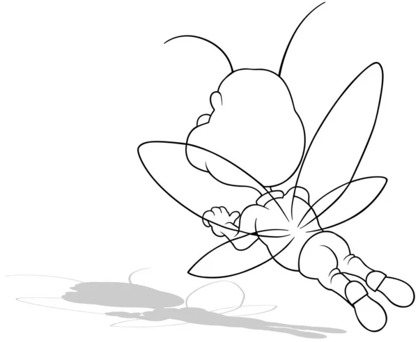 Drawing Flying Beetle Rear View Cartoon Illustration Isolated White Background — 스톡 벡터