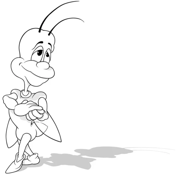 Drawing Standing Amorous Beetle Dreamy Expression Cartoon Illustration Isolated White — 스톡 벡터